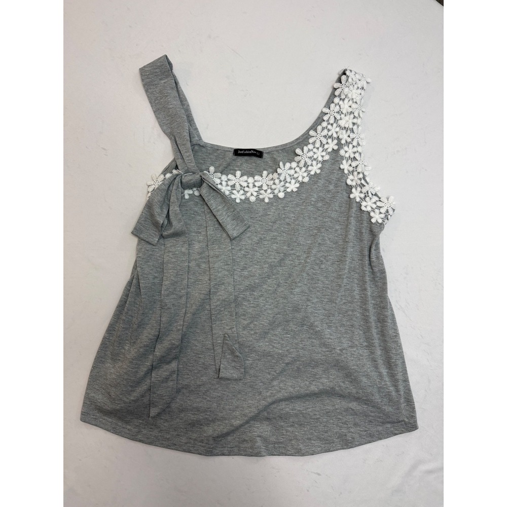 JustFashionNow Heather Gray Lace Trim Tie Shoulder Tank Top Womens Large